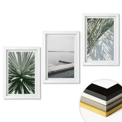 Set 3 tablouri dormitor Accente verzi într-un stil minimalist