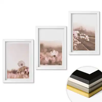 Set 3 tablouri dormitor Flori în nuanțe delicate de roz