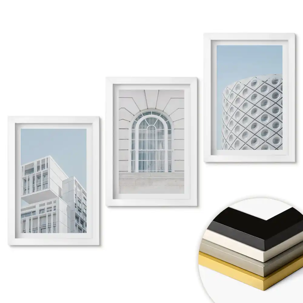 Set de 3 tablouri pentru dormitor cu arhitectură modernă în stil minimalist