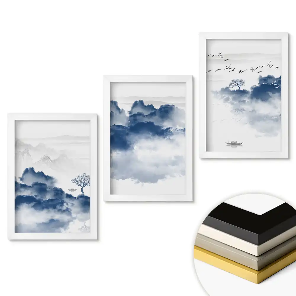 Set 3 tablouri pentru dormitor Pace printre nori și peisaj