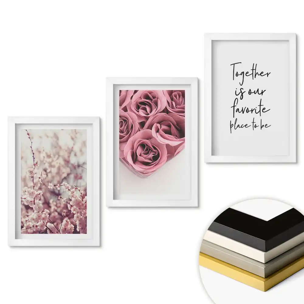 Set tablouri pentru living cu design floral și dragoste