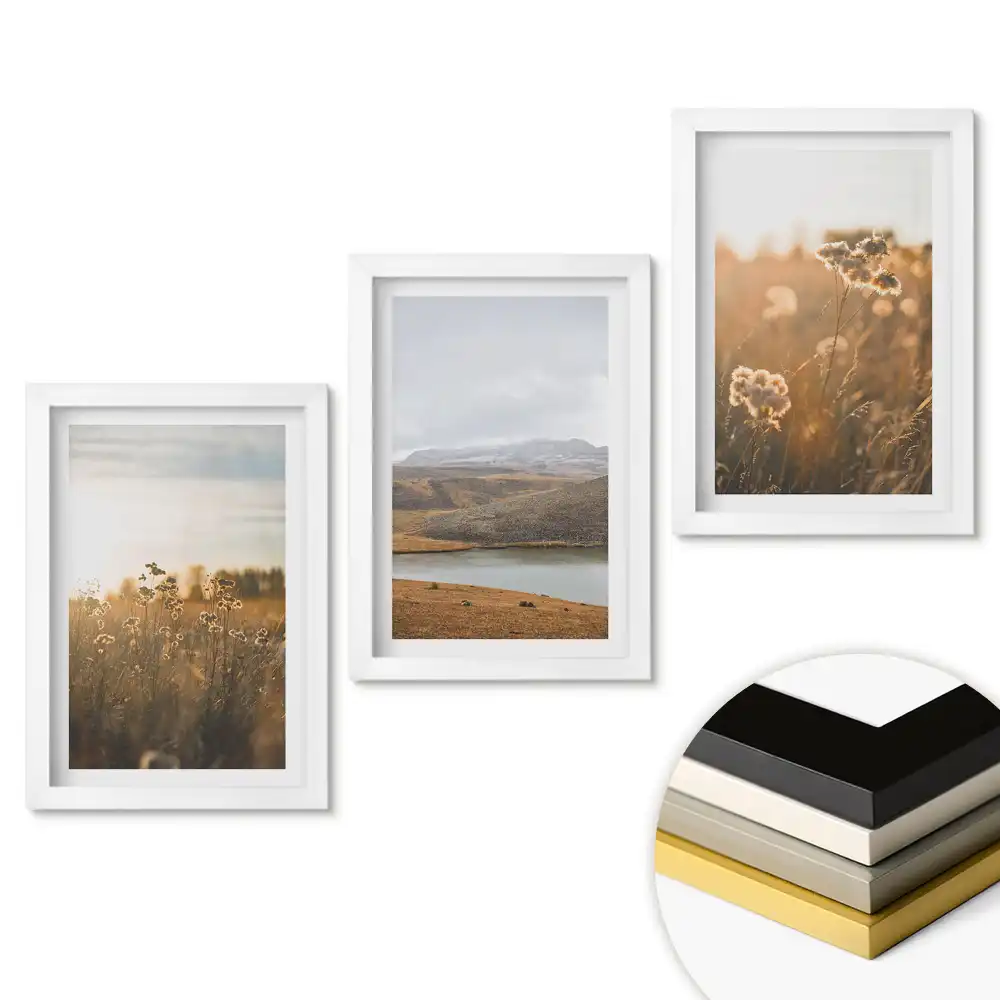 Set 3 tablouri pentru dormitor cu peisaje naturale în tonuri calde
