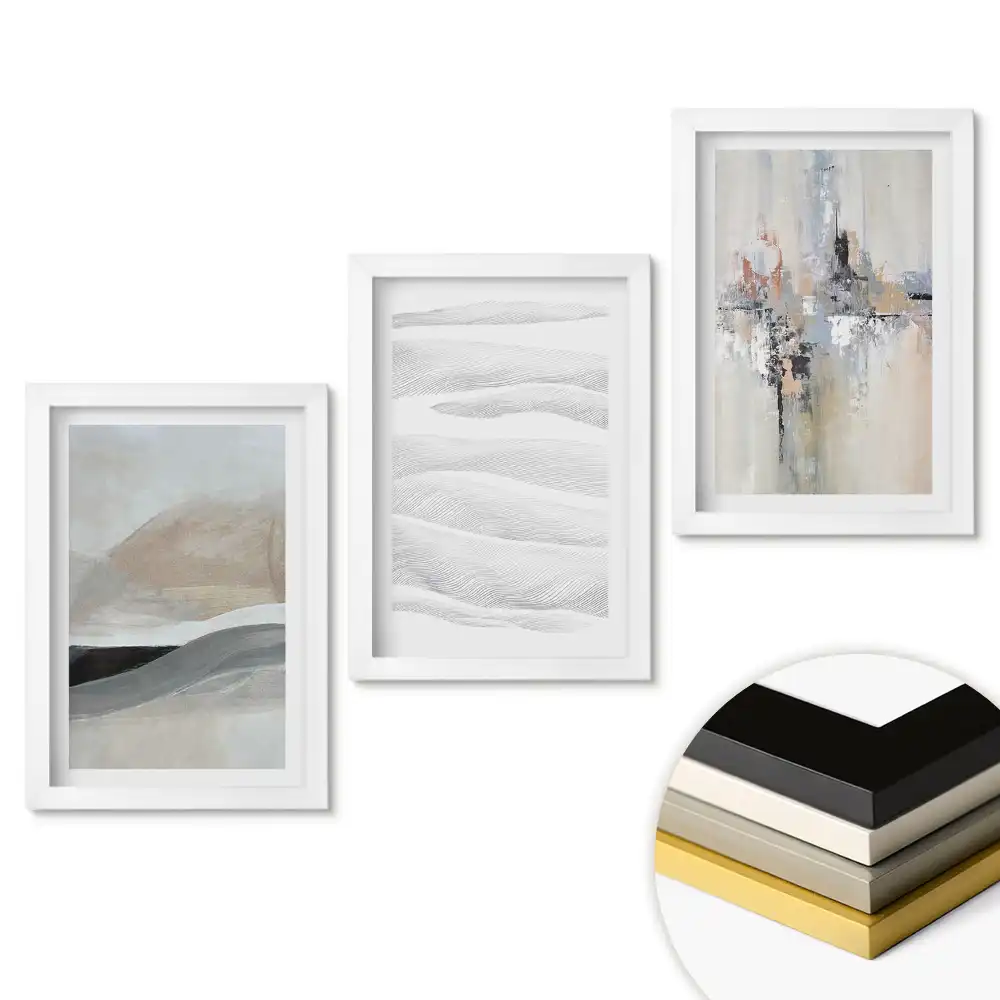 Set de tablouri pentru living cu peisaje abstracte în culori estompate