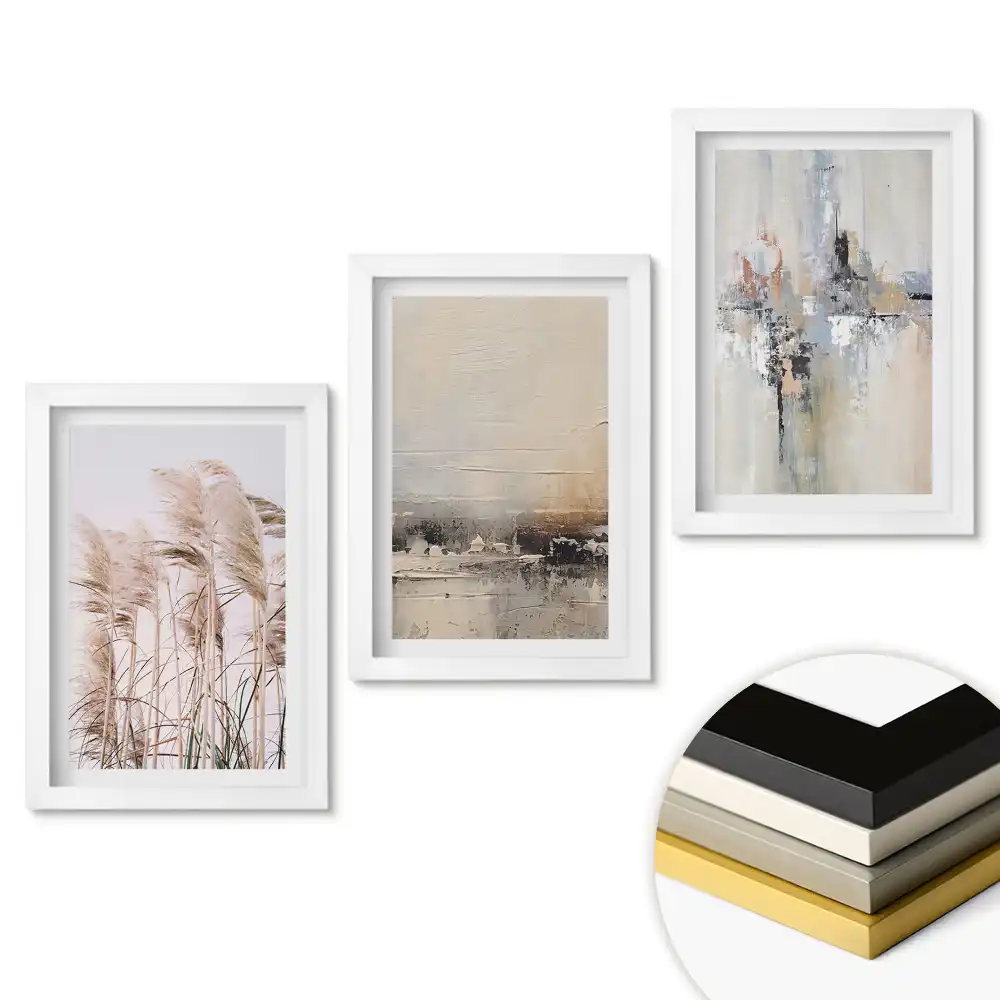 Set de 3 tablouri pentru dormitor cu tematică de frumusețe naturală și abstracție