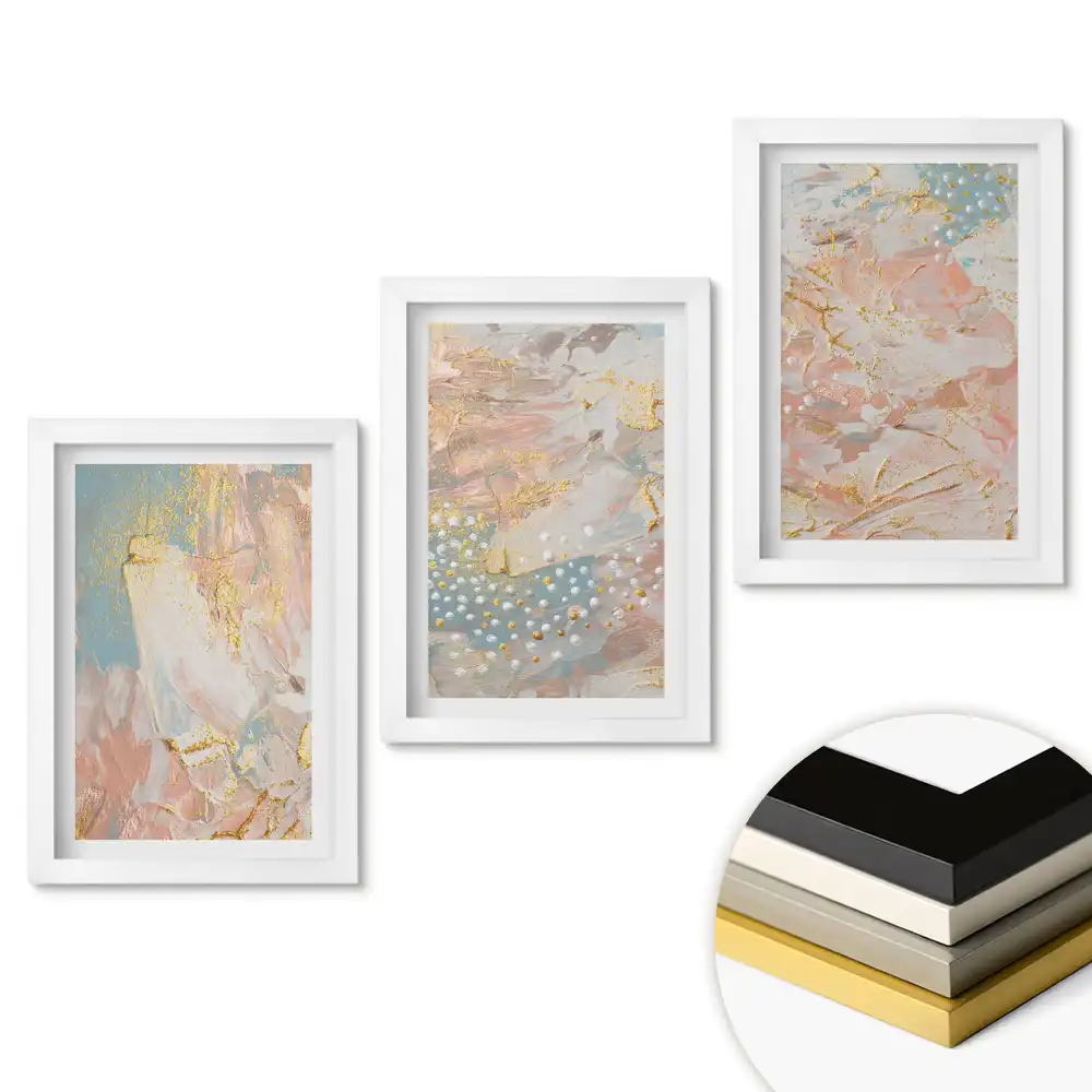 Set de tablouri pentru living cu compoziții abstracte în culori delicate