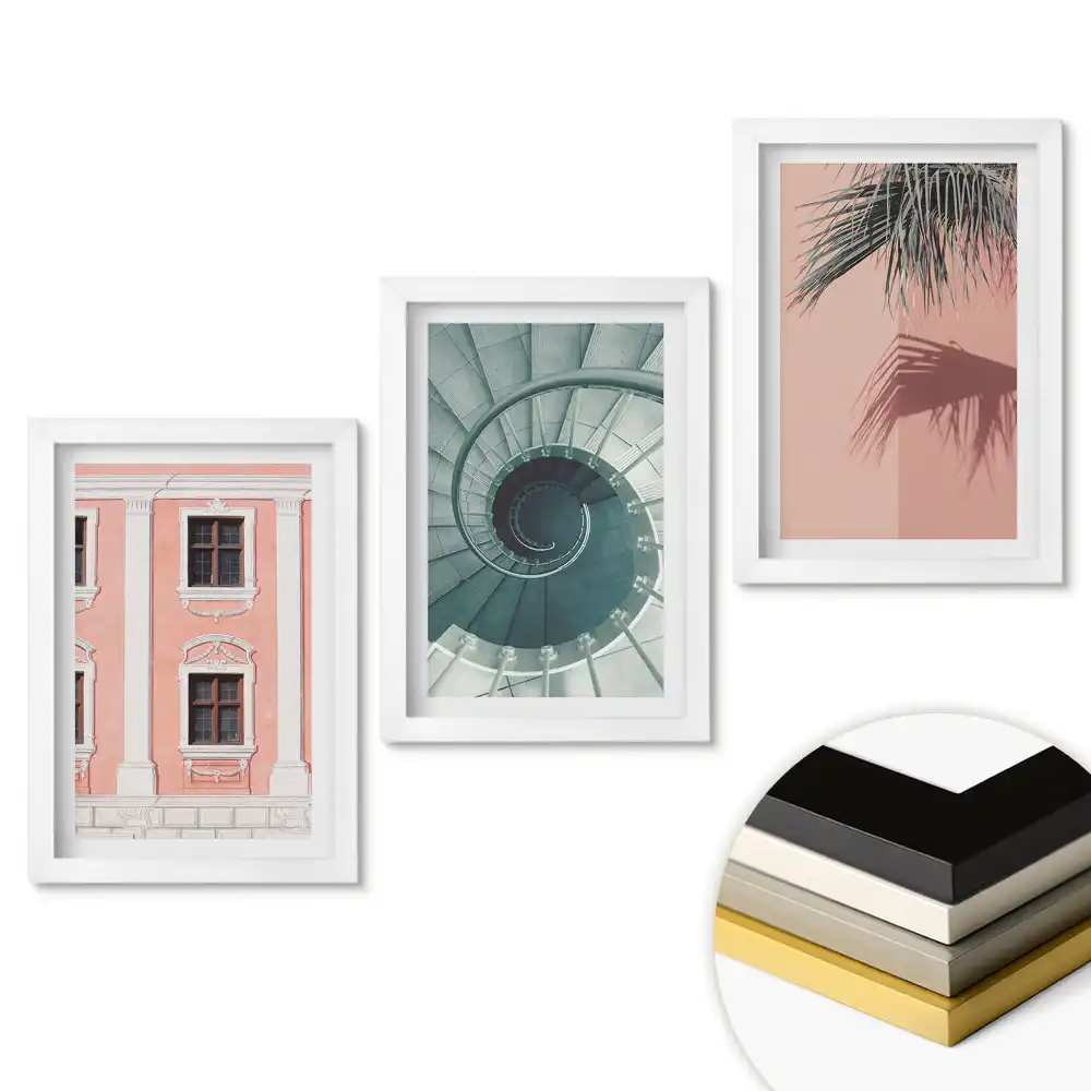 Set 3 tablouri pentru dormitor cu inspirații arhitecturale și naturale colorate