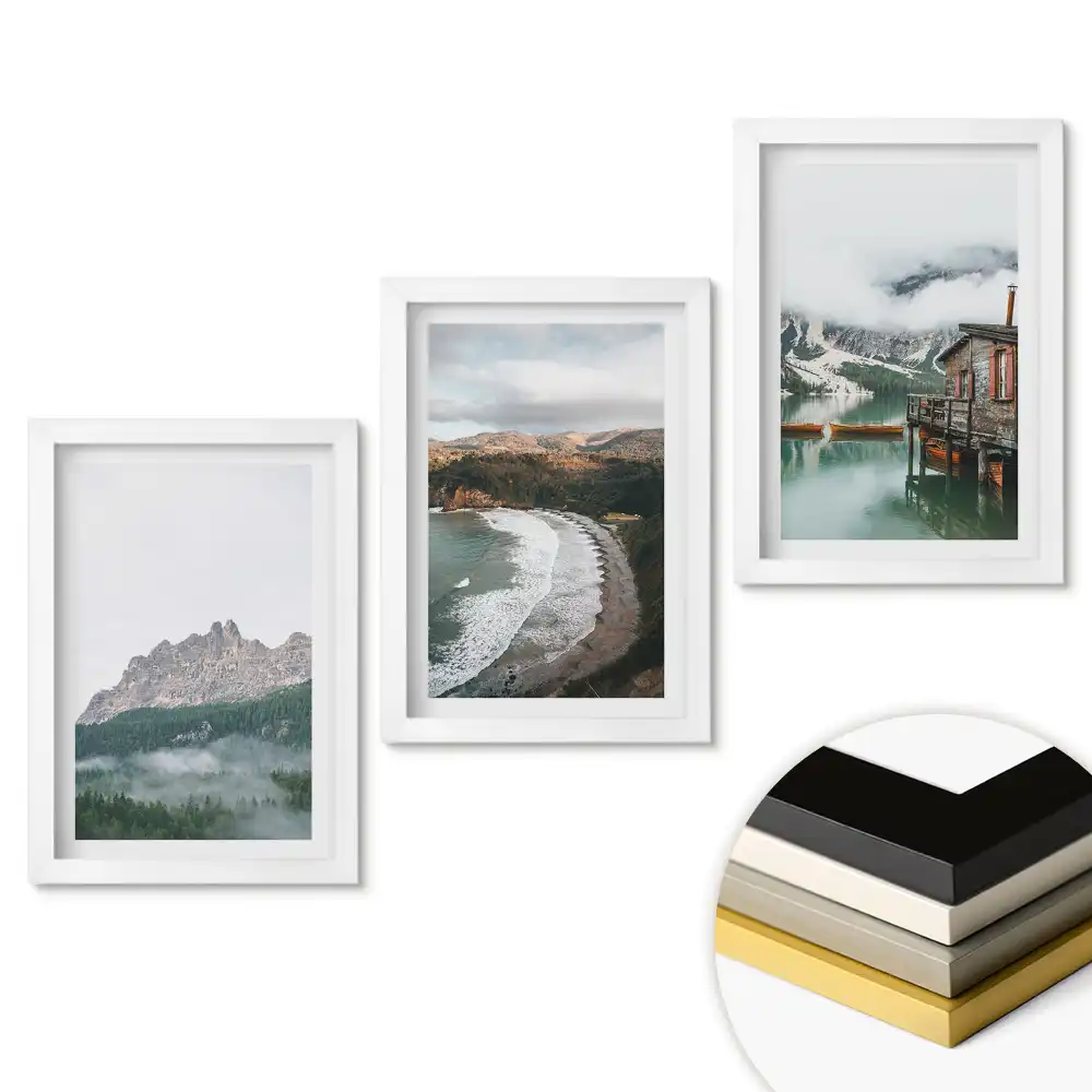 Set de tablouri pentru living cu peisaje pitorești de munte și de coastă