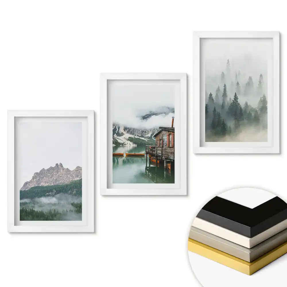 Set de 3 tablouri pentru dormitor cu peisaje montane și lacuri pitorești
