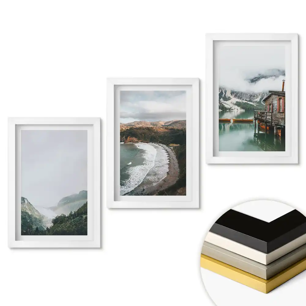 Set de 3 tablouri pentru dormitor cu peisaje naturale în rame