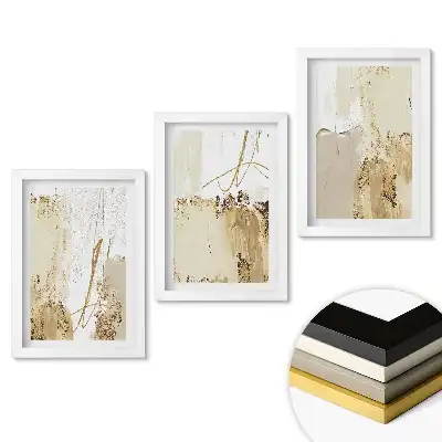 Set 3 tablouri dormitor Compoziții abstracte în nuanțe de auriu