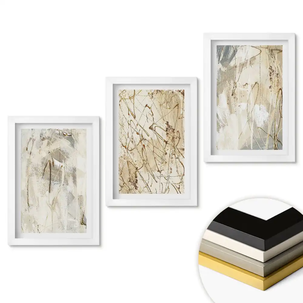 Set 3 tablouri dormitor Compoziții abstracte în nuanțe delicate