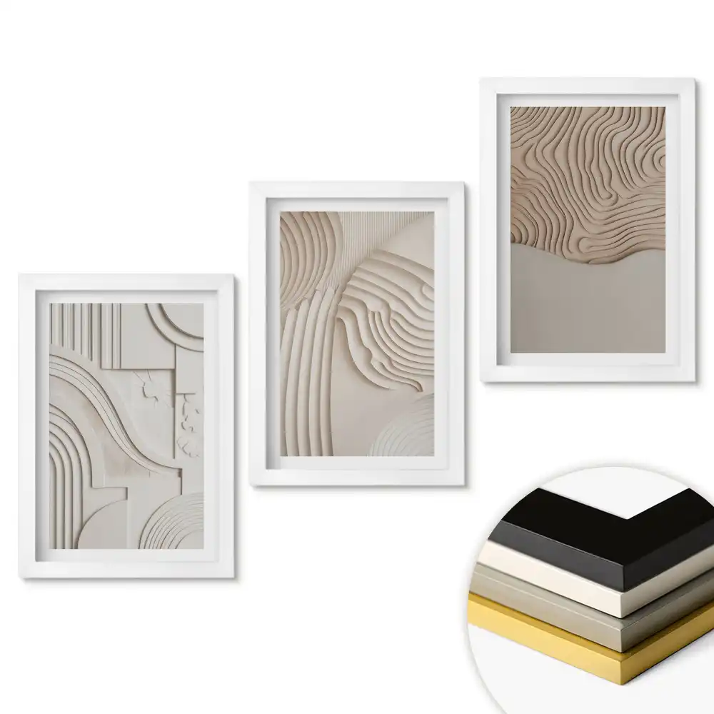 Set 3 tablouri pentru dormitor cu forme și texturi abstracte în relief