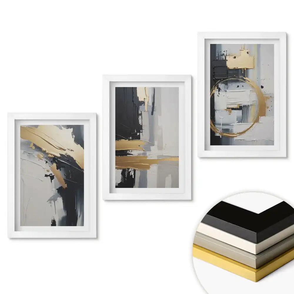 Set tablouri pentru living cu compoziții abstracte în nuanțe de gri
