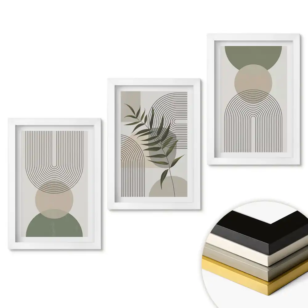 Set 3 tablouri pentru dormitor cu compoziții abstracte și vegetație