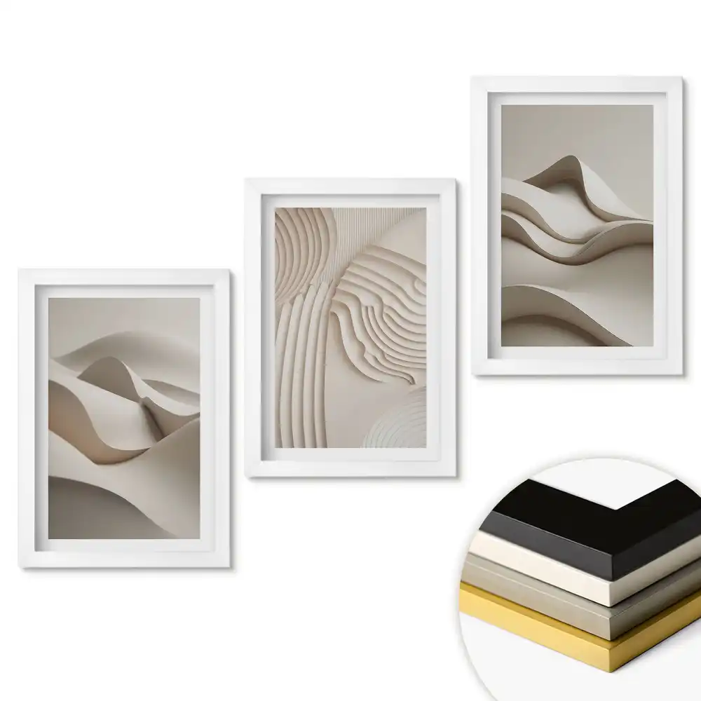 Set de tablouri pentru living cu unde și structuri abstracte 3D