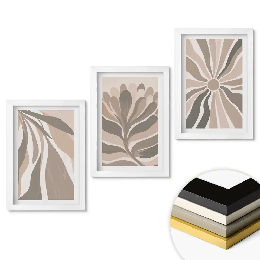 Set 3 tablouri dormitor Compoziții abstracte în culori discrete