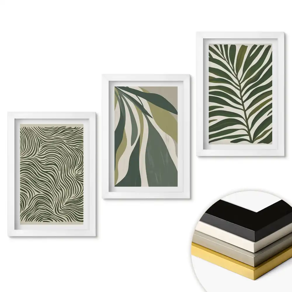 Set de 3 tablouri pentru dormitor cu design vegetal în nuanțe de verde