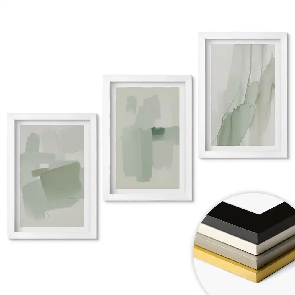 Set de tablouri pentru living cu nuanțe abstracte de verde