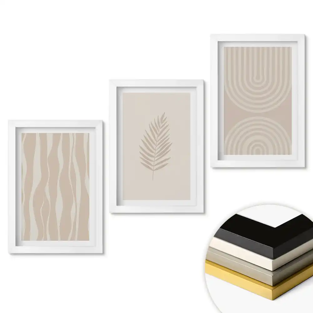 Set de 3 tablouri pentru dormitor cu modele minimaliste în nuanțe de bej