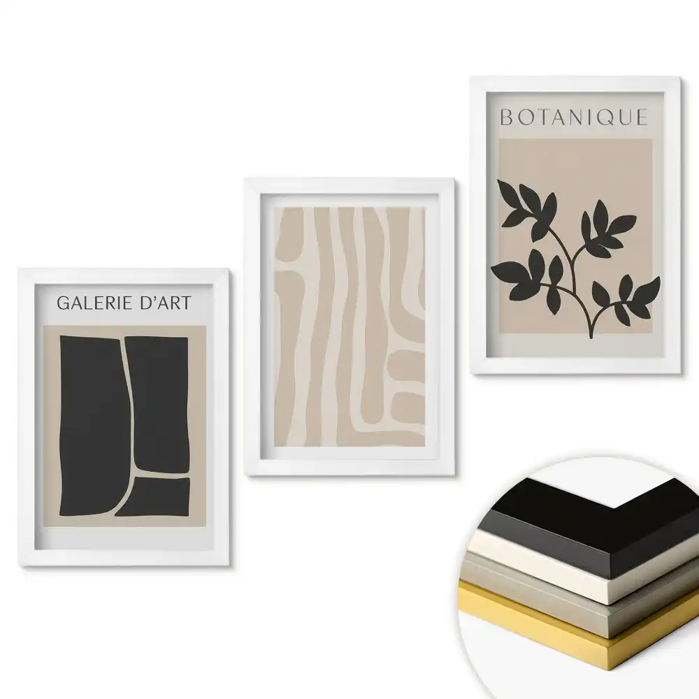 Set de 3 tablouri pentru dormitor cu compoziții abstracte în culori neutre