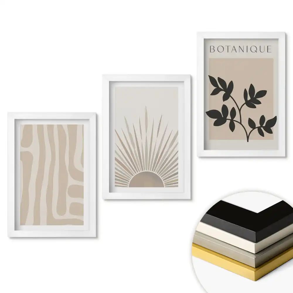 Set 3 tablouri dormitor Grafică elegantă în culori neutre