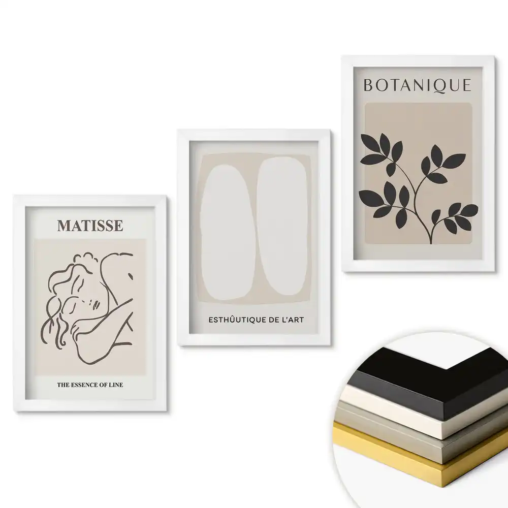 Set 3 tablouri pentru dormitor cu design grafic minimalist