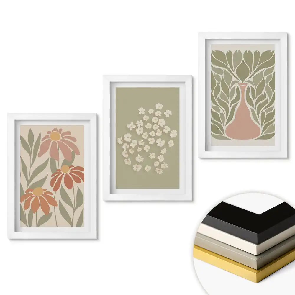 Set 3 tablouri dormitor Inspirații florale în culori delicate