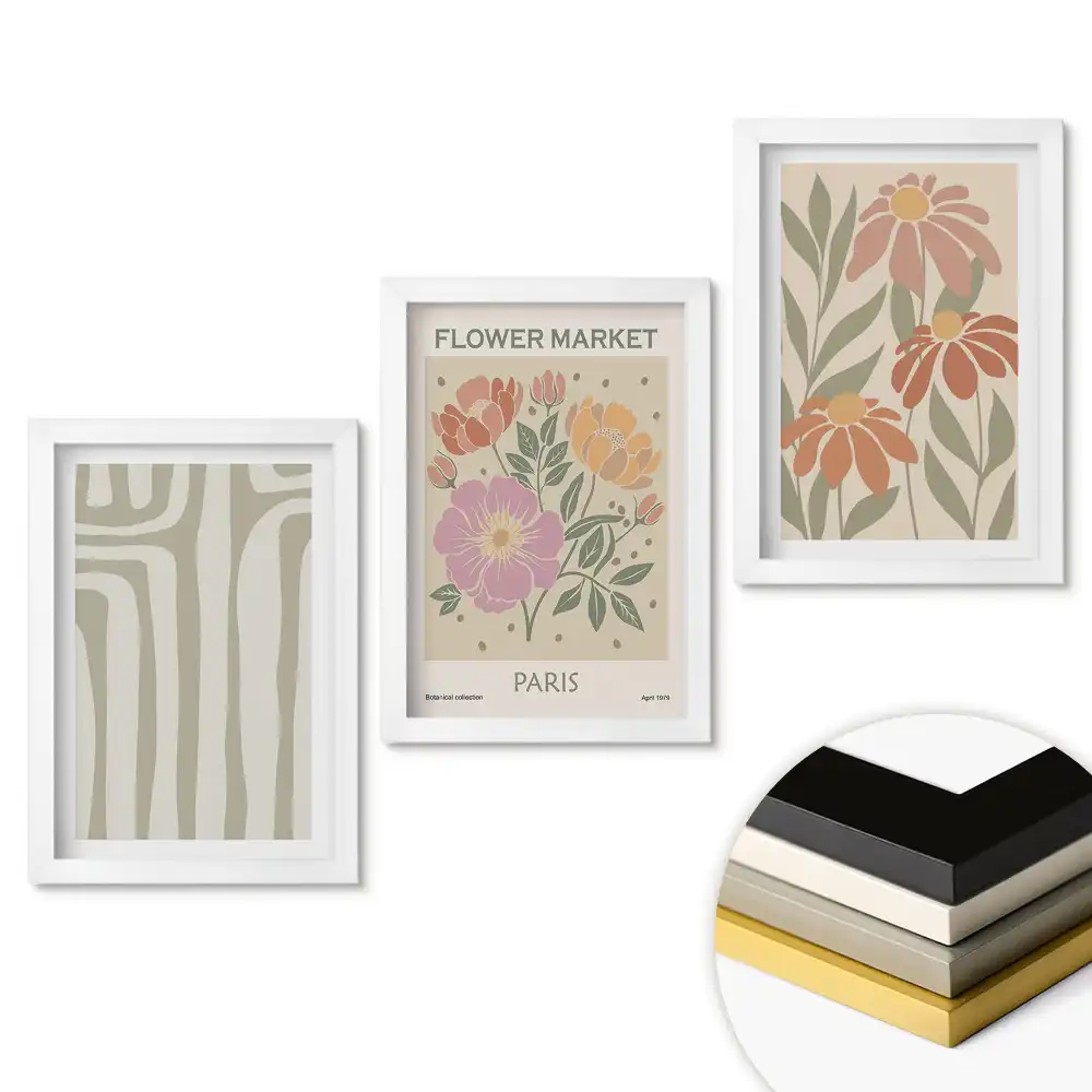Set de 3 tablouri pentru dormitor cu inspirații florale din Paris