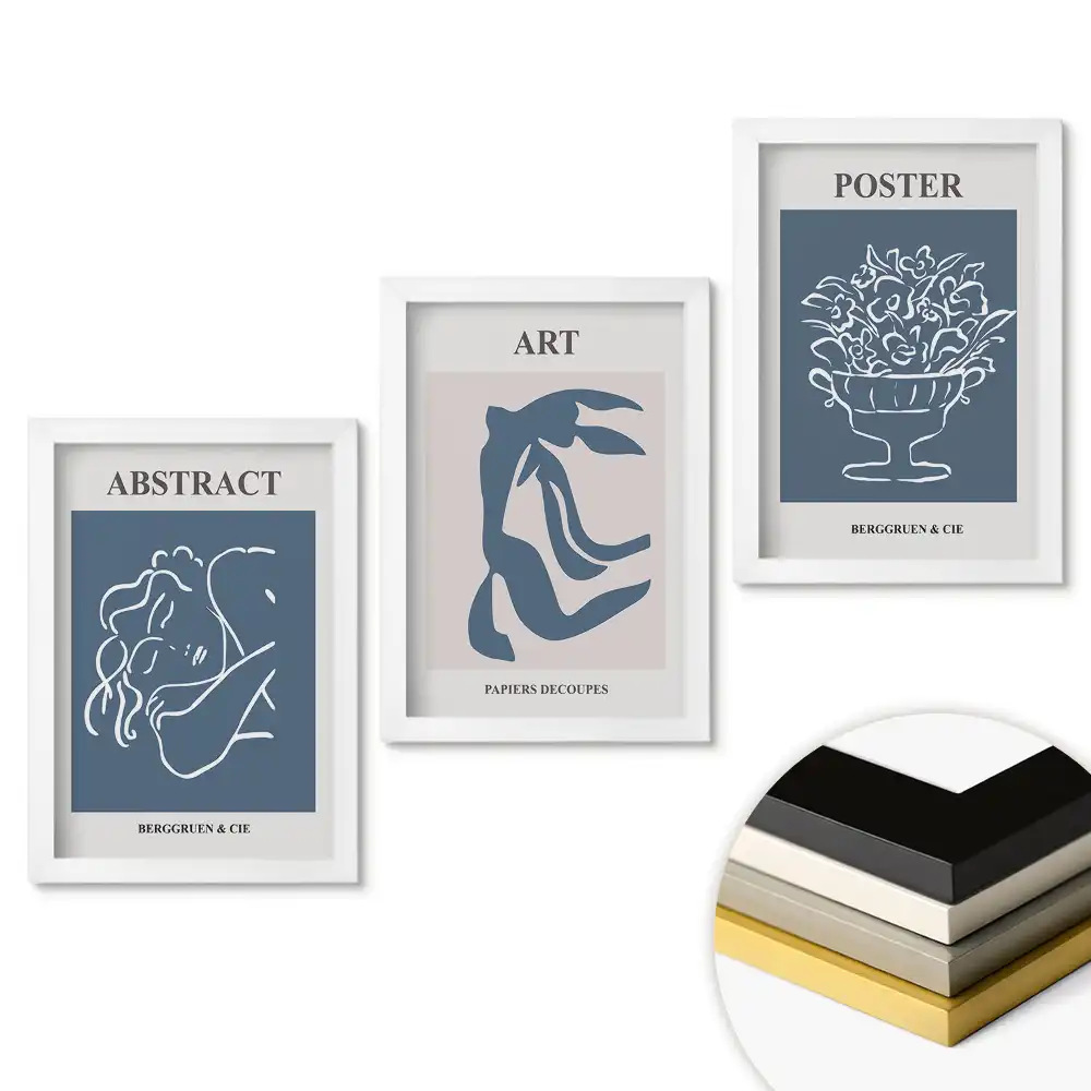 Set de tablouri pentru living cu grafică minimalistă în culori discrete