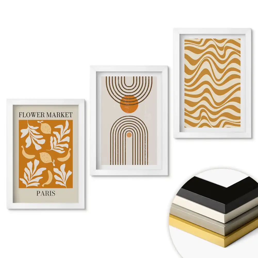 Set de 3 tablouri pentru dormitor cu design floral, geometric și valuri