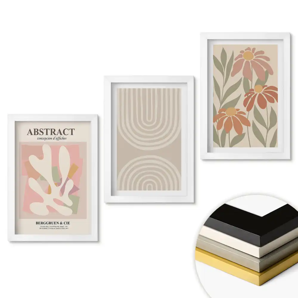 Set de tablouri pentru living cu compoziții abstracte în culori delicate