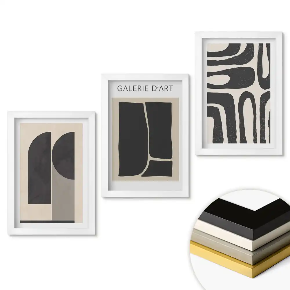 Set de 3 tablouri pentru dormitor cu forme și figuri abstracte