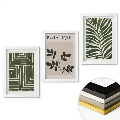 Set de tablouri pentru living cu motive botanice în stil modern