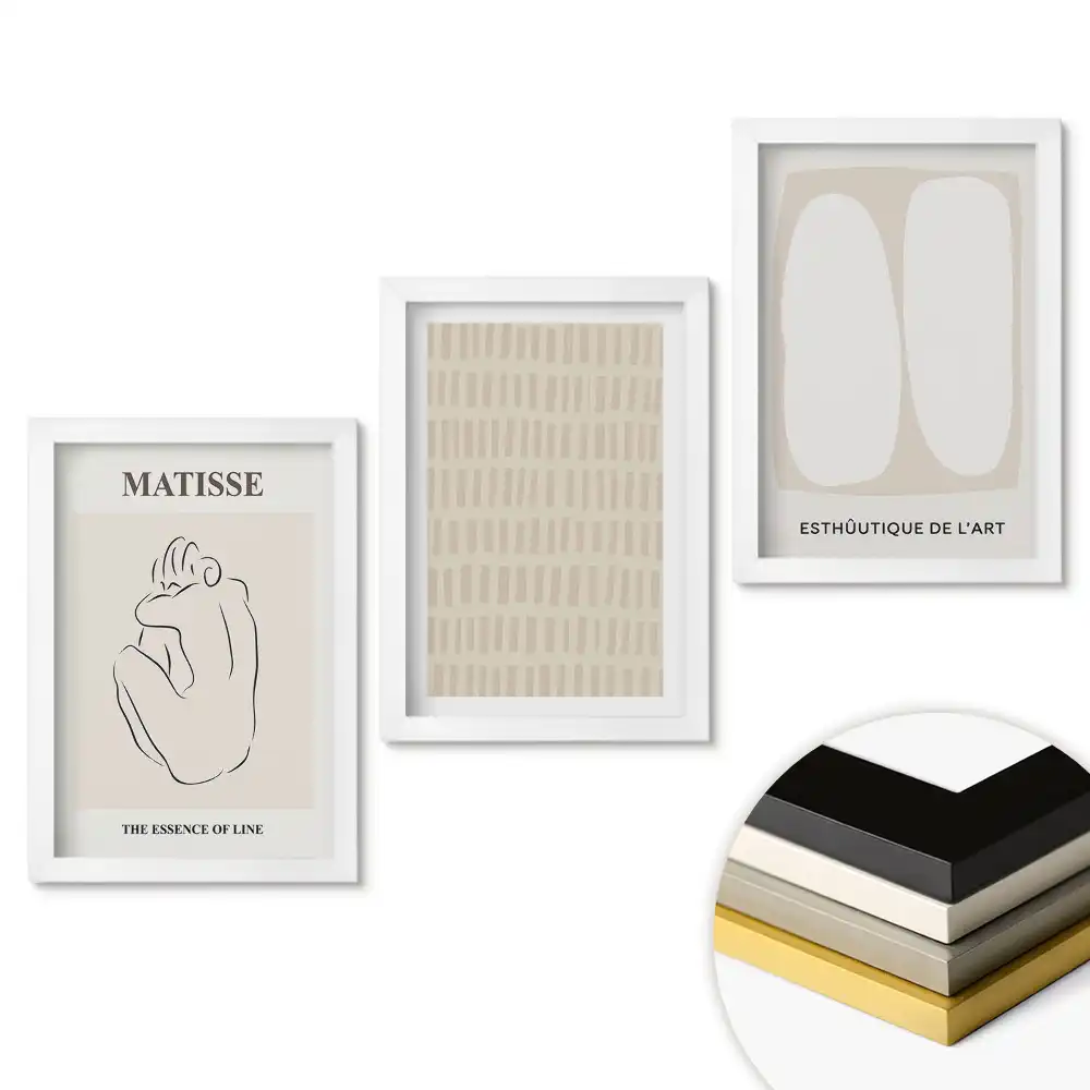 Set de tablouri pentru living cu grafică minimalistă inspirată din artă