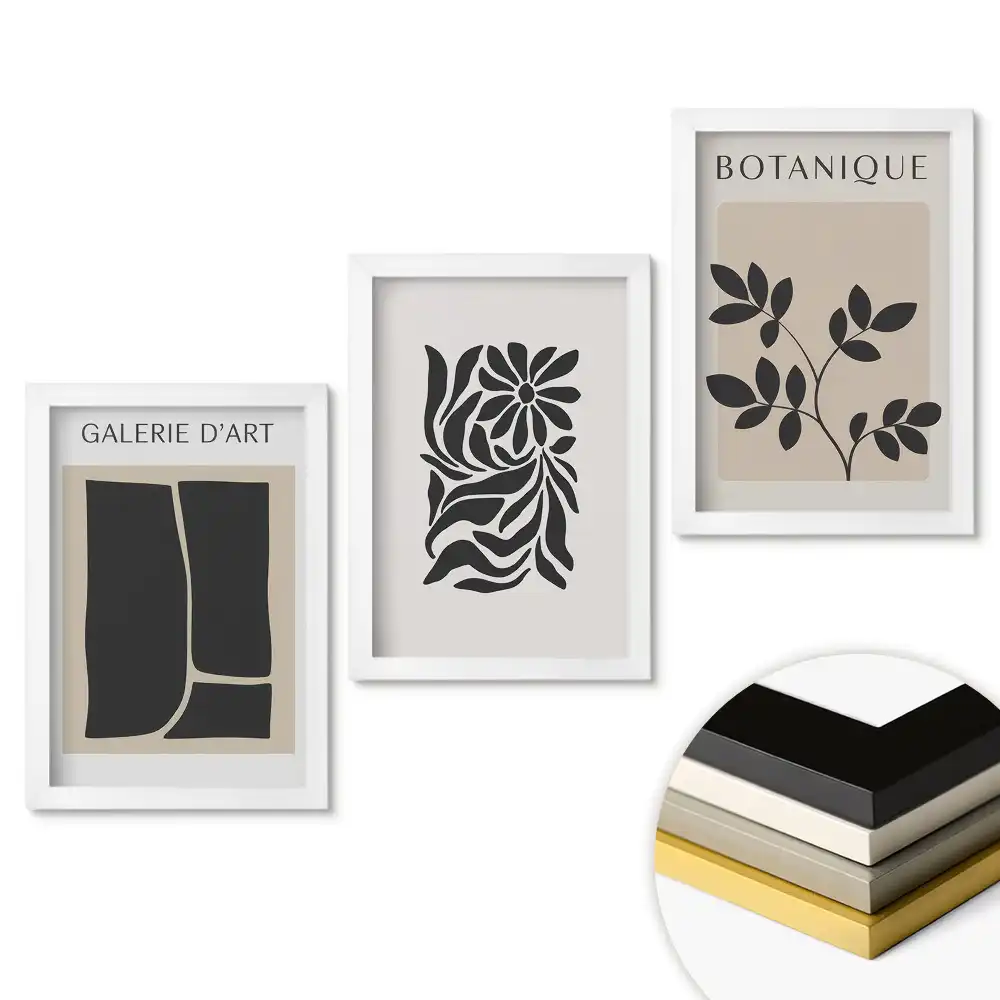 Set de 3 tablouri pentru dormitor cu grafică modernă și motive vegetale