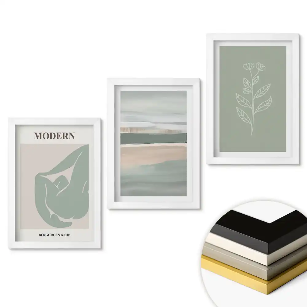 Set 3 tablouri dormitor Grafică modernă în culori delicate