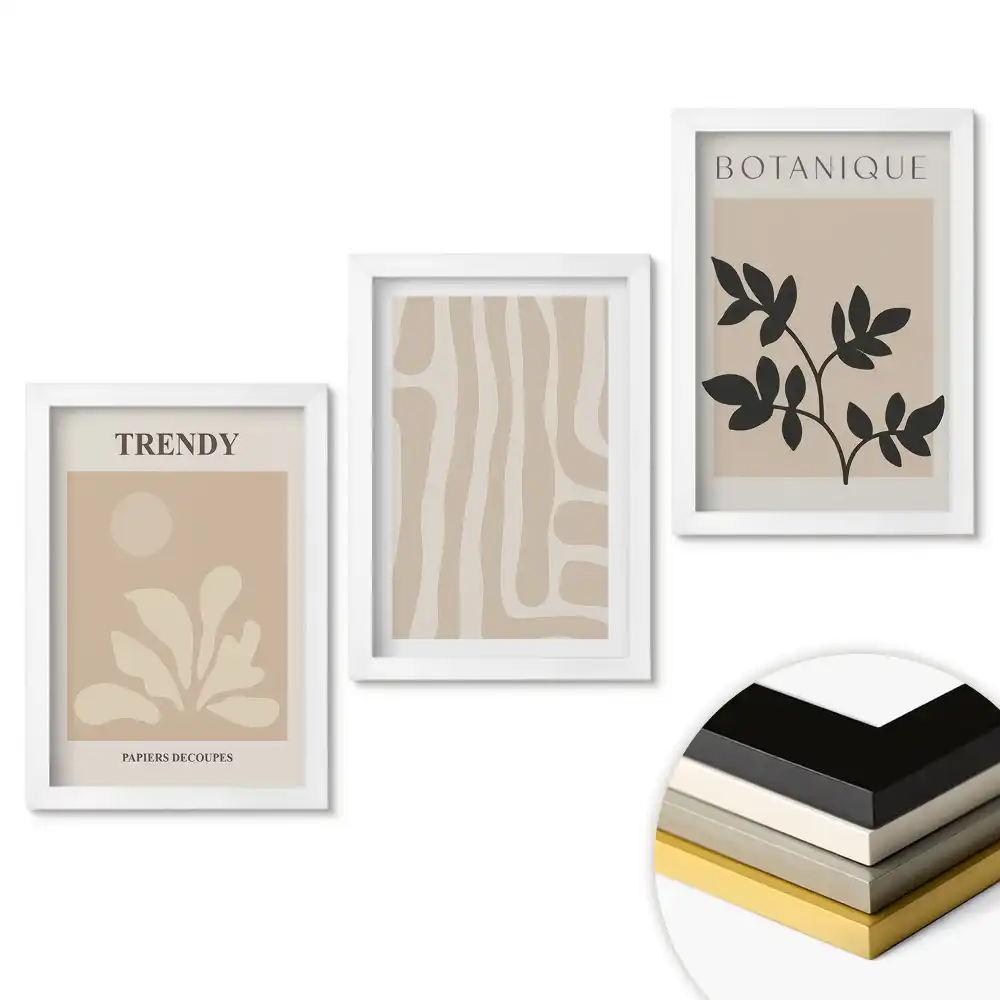 Set 3 tablouri dormitor Grafică modernă în culori discrete