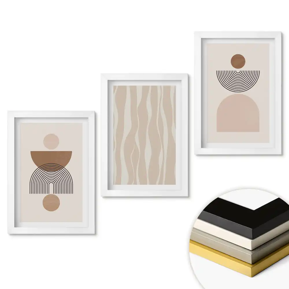 Set 3 tablouri pentru dormitor cu forme abstracte în nuanțe de bej