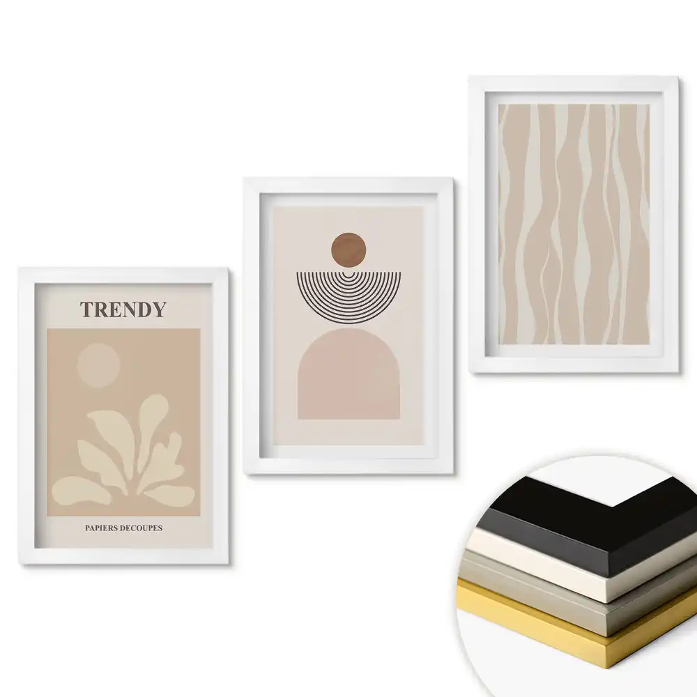Set de tablouri pentru living cu grafică modernă în culori discrete