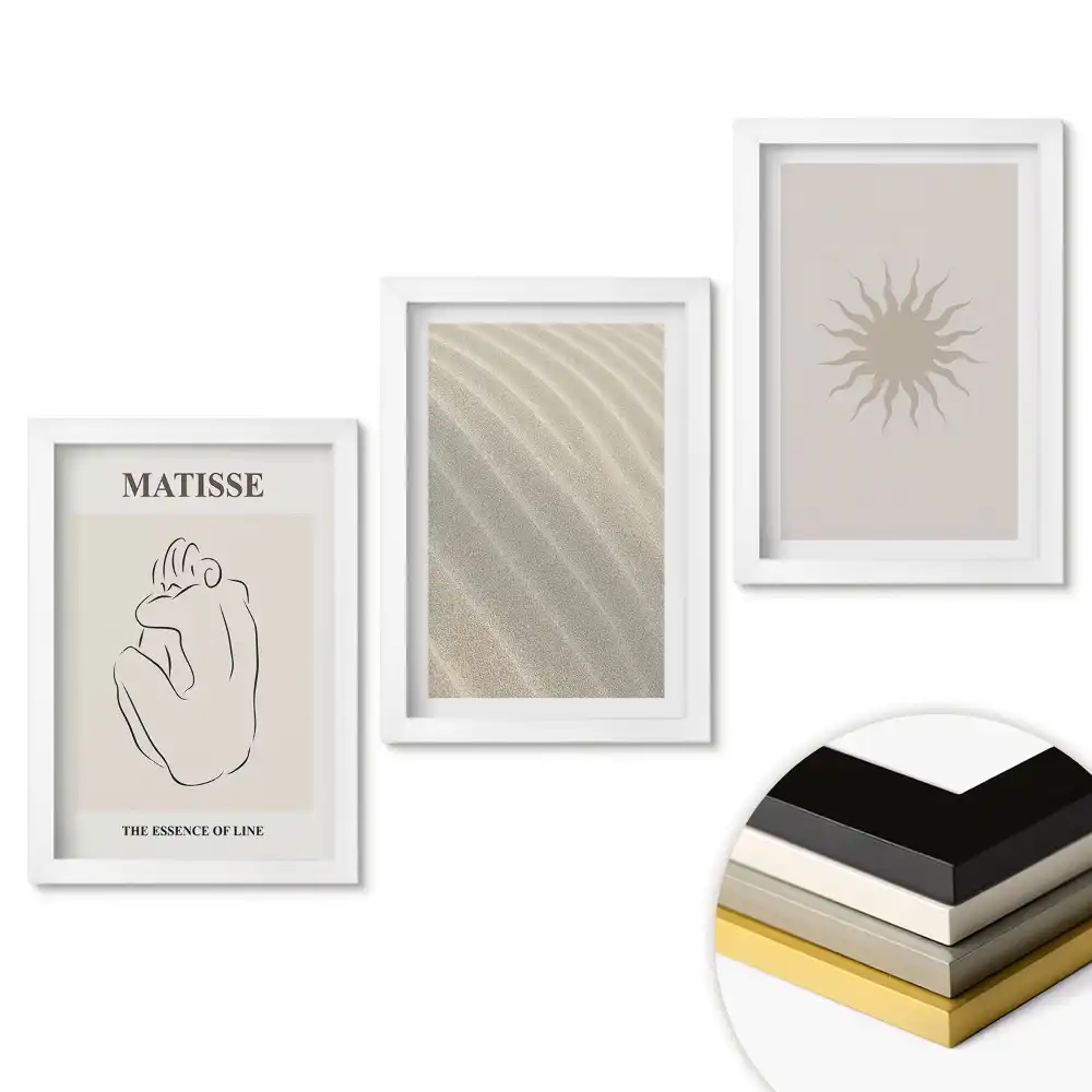 Set de trei tablouri pentru living cu artă minimalistă