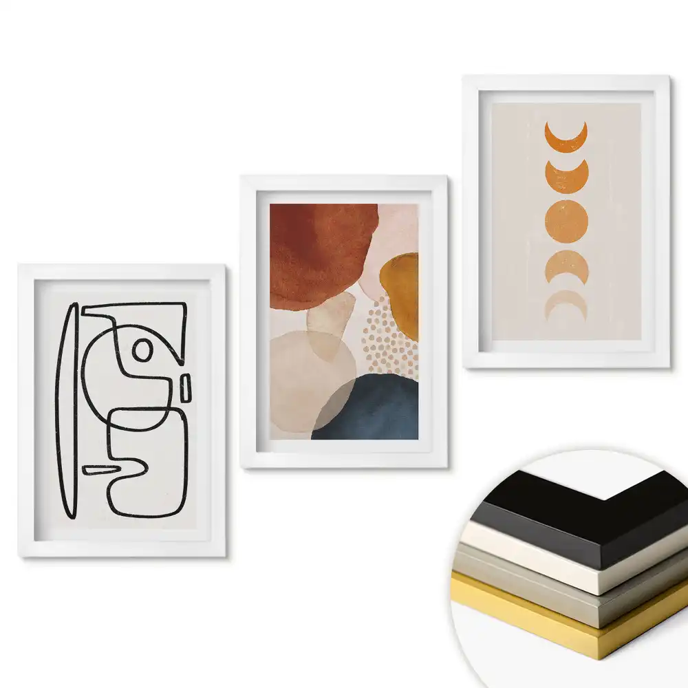 Set de tablouri pentru living cu compoziții abstracte în culori calde