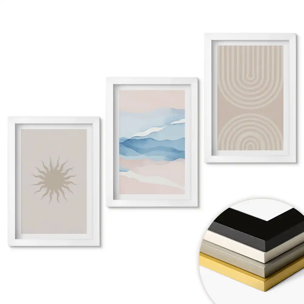 Set 3 tablouri pentru dormitor cu peisaje abstracte în culori discrete