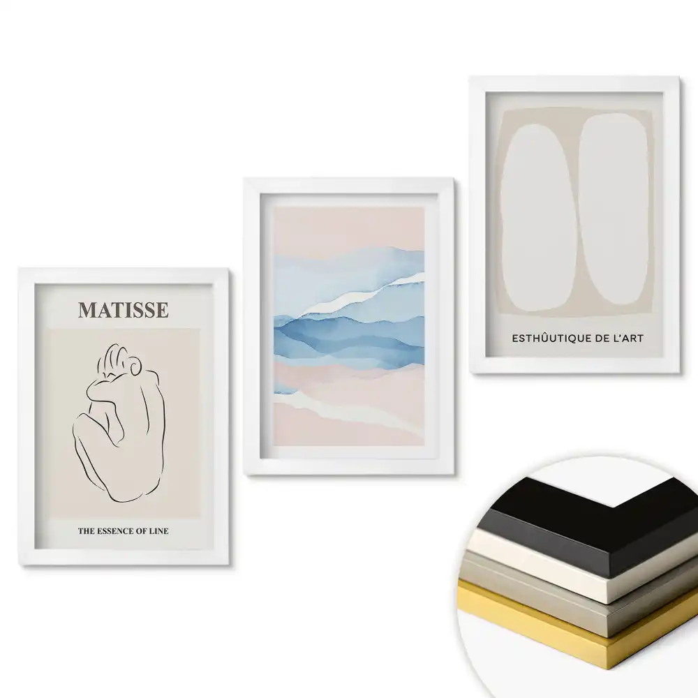 Set 3 tablouri pentru dormitor cu forme abstracte și culori delicate
