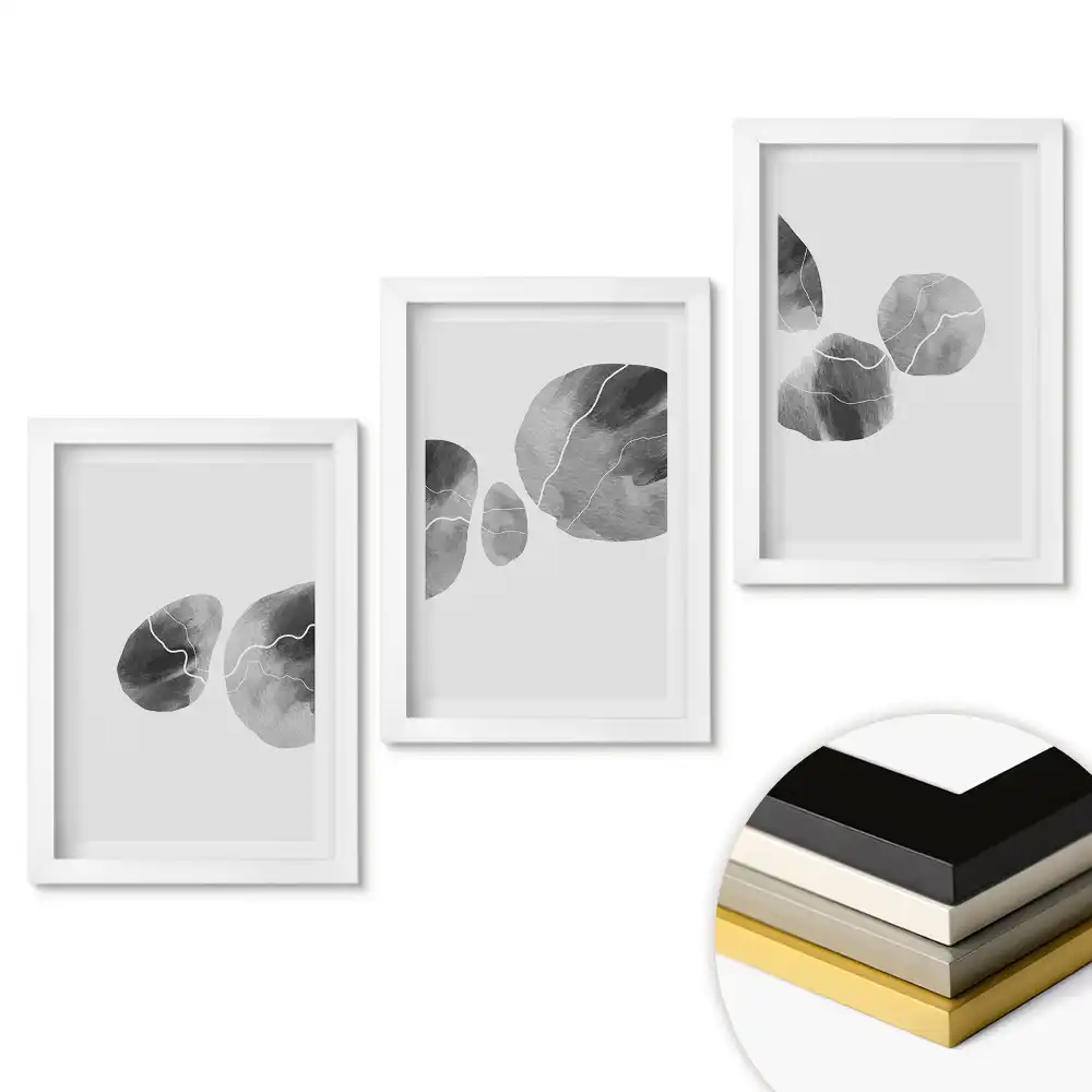 Set tablouri pentru living cu frunze abstracte în nuanțe de gri