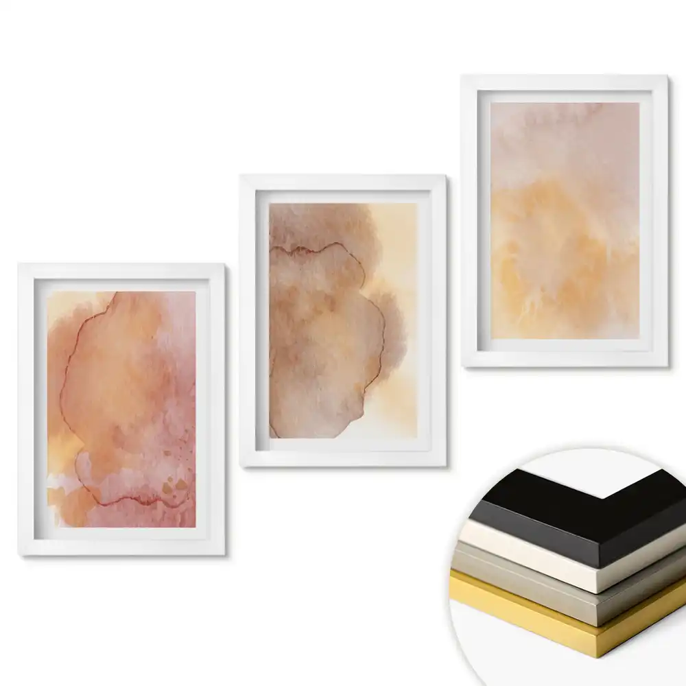 Set de 3 tablouri pentru dormitor cu acuarele abstracte în tonuri calde