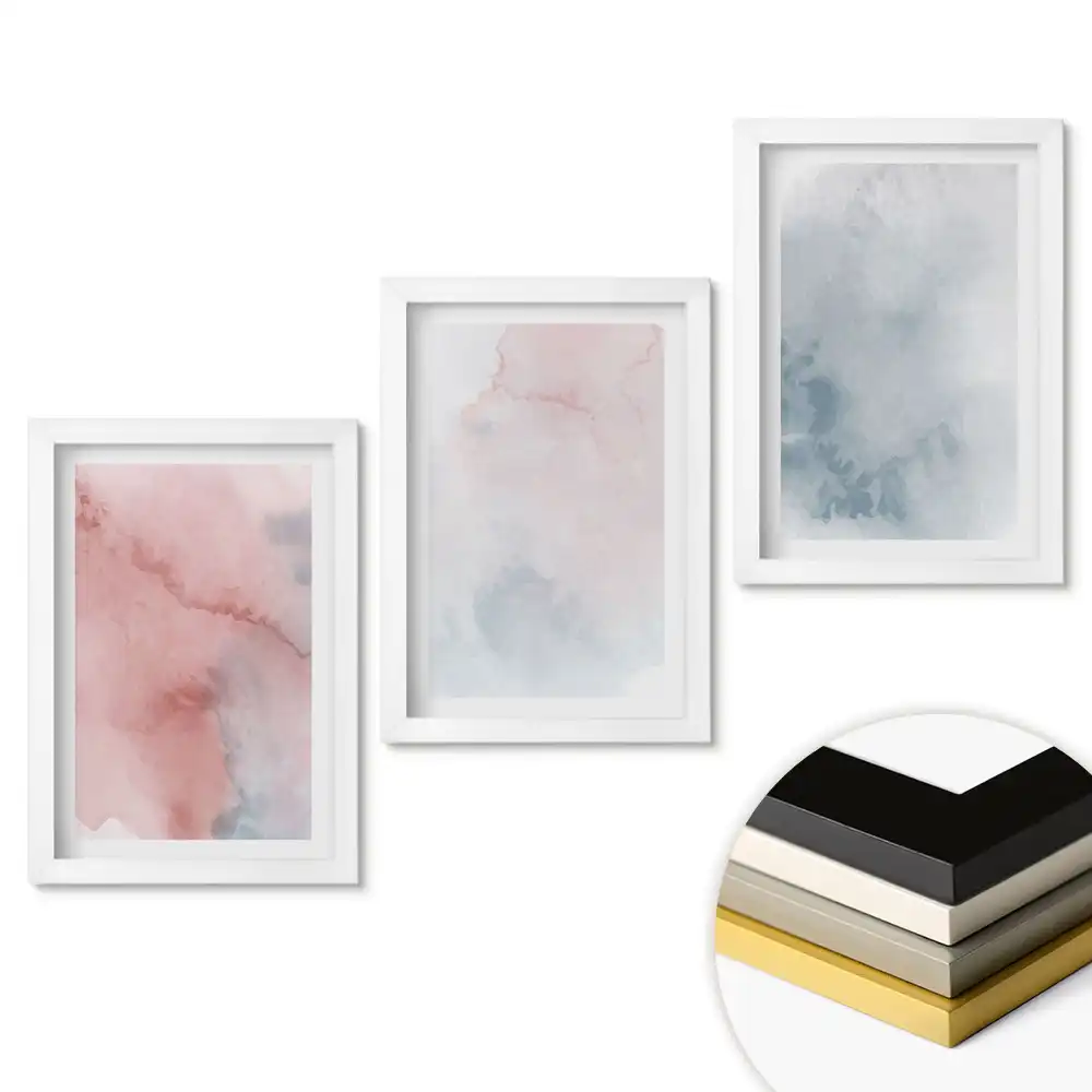 Set de tablouri pentru living cu peisaje abstracte în nuanțe pastelate