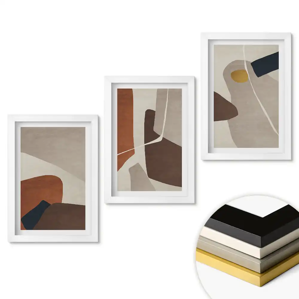 Set de 3 tablouri pentru dormitor cu forme abstracte în culori discrete