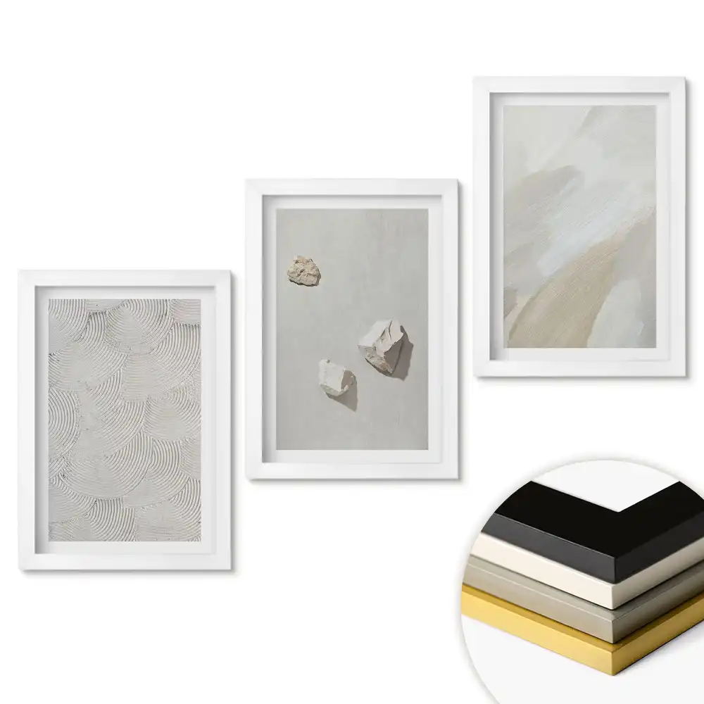 Set de 3 tablouri pentru dormitor cu compoziții abstracte în culori neutre