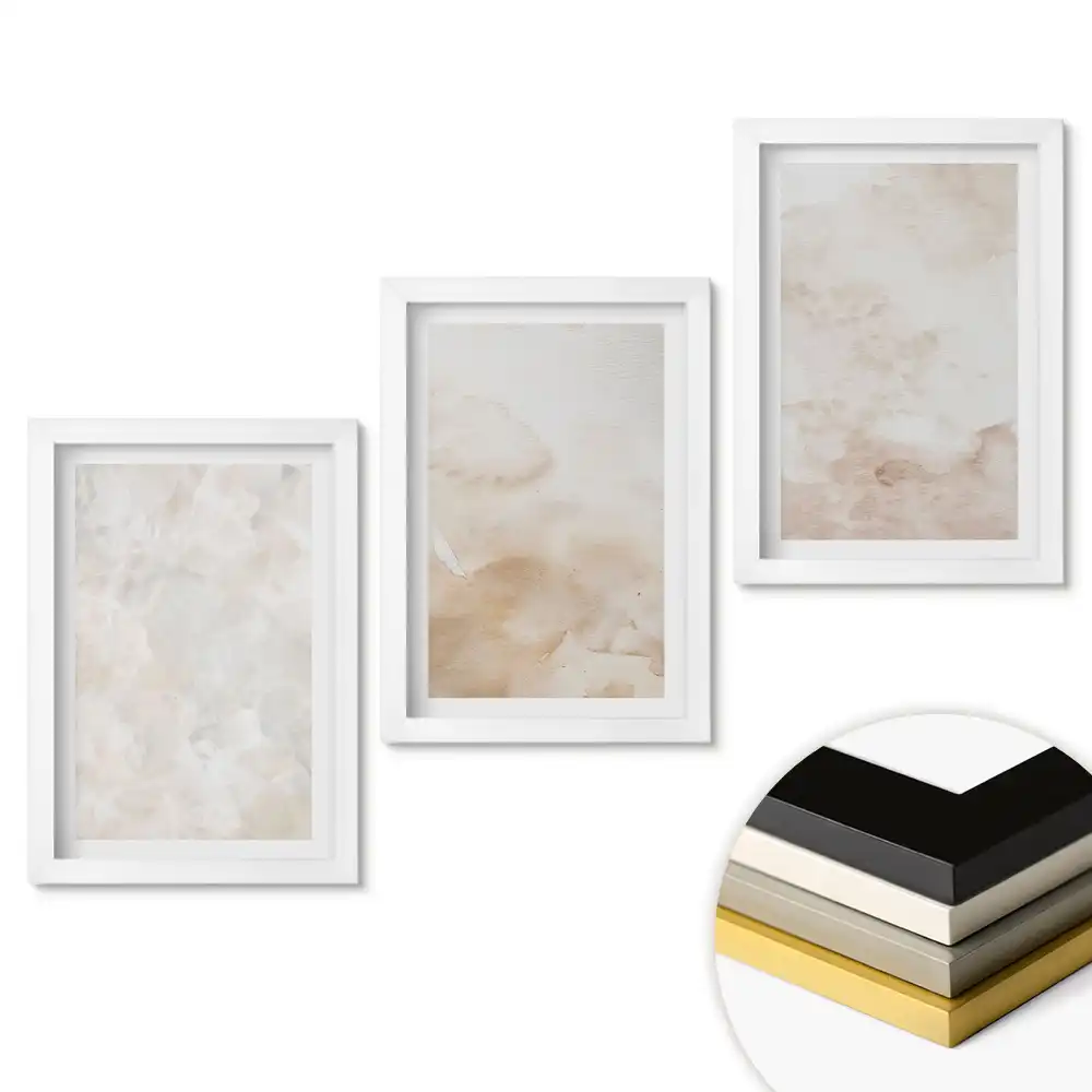 Set de 3 tablouri pentru dormitor cu acuarele abstracte în nuanțe delicate