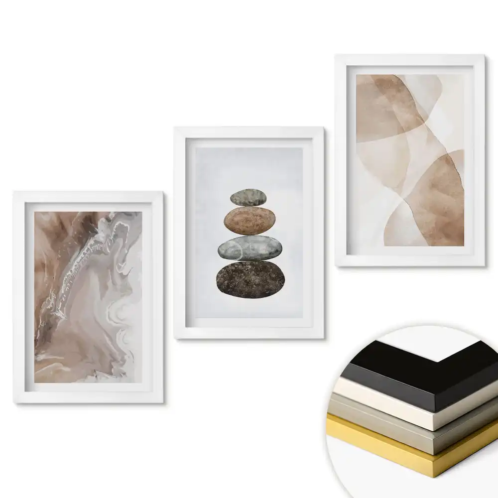 Set tablouri pentru living Armonia pietrelor și formelor abstracte
